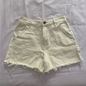 PacSun Cream High Rise Frayed Hem Carpenter Shorts